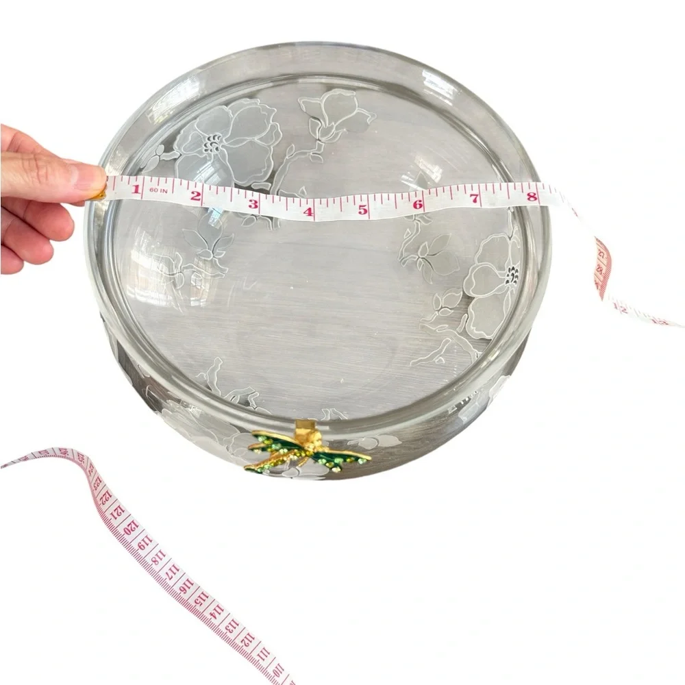 Lenox Garden Jewels Dragonfly 8” Round Crystal Bowl – Etched Floral Design